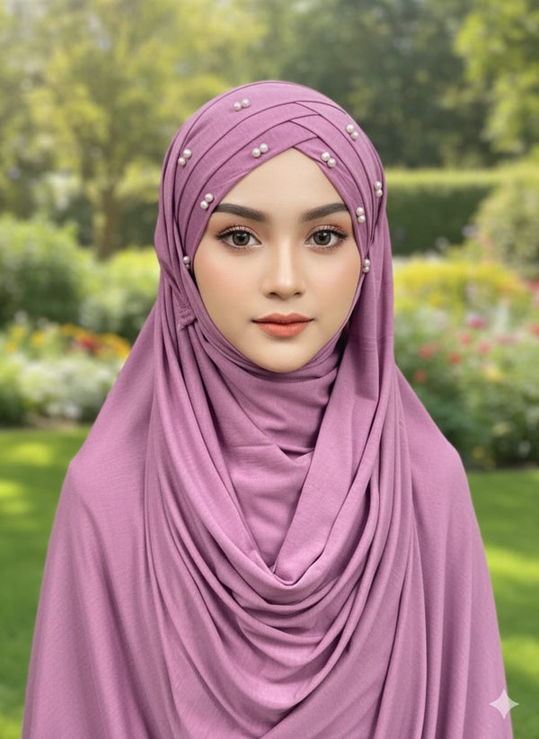 Pearl Turkish Hijab Cotton jersey Color T Pink