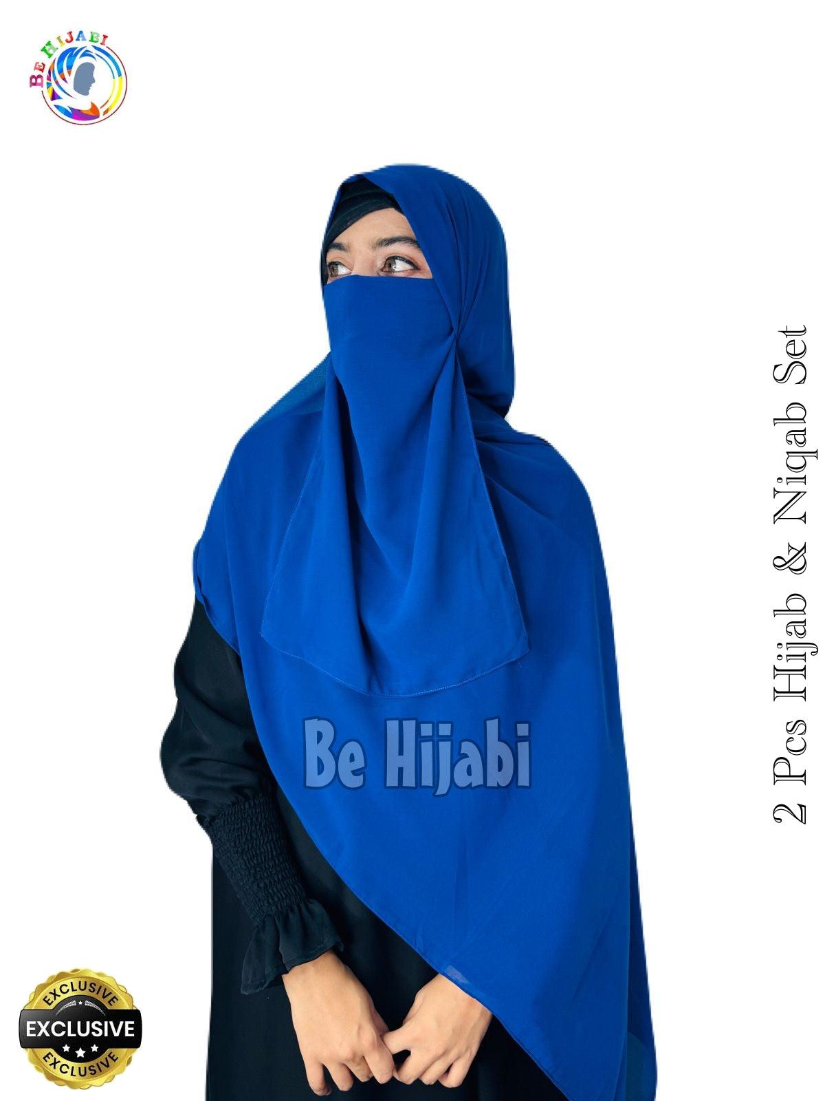 2 Pcs Hijab & Niqab Set Color Royal Blue