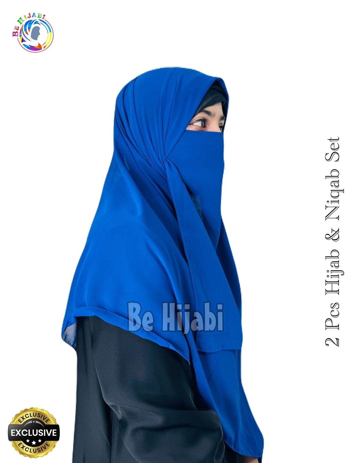 2 Pcs Hijab & Niqab Set Color Royal Blue