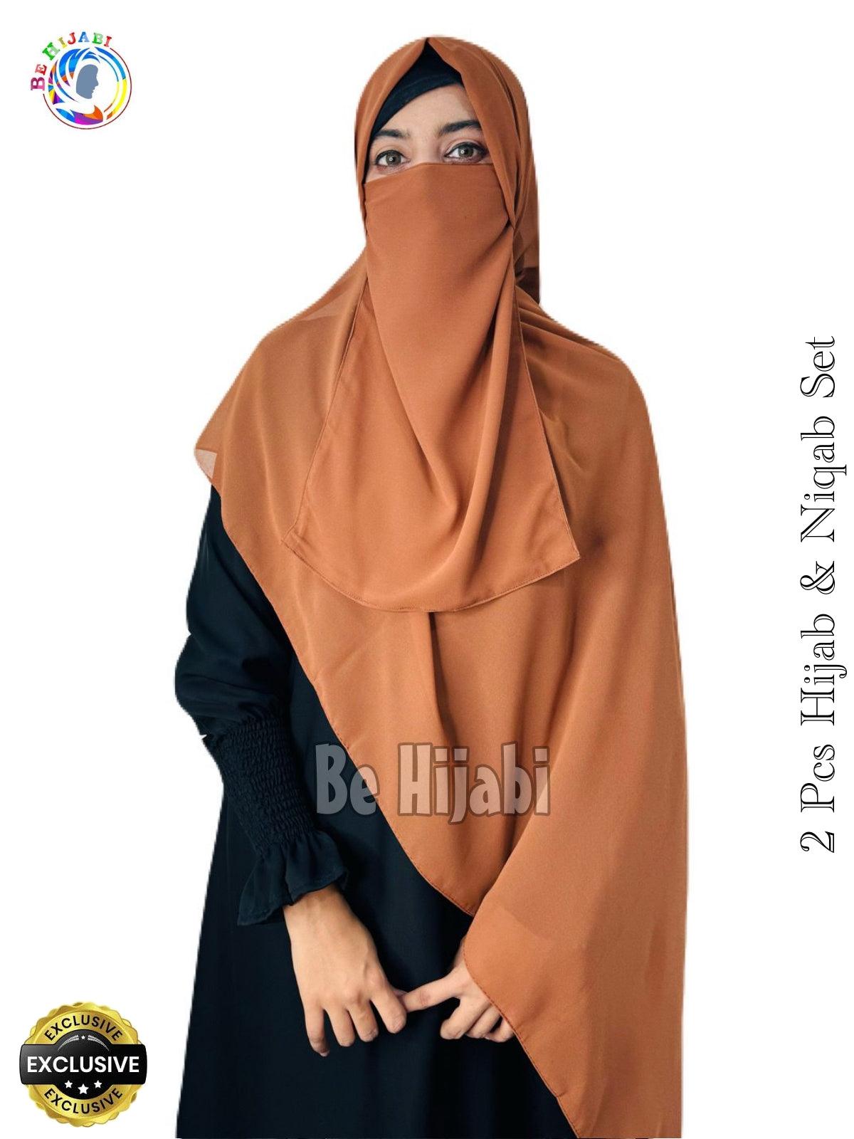 2 Pcs Hijab & Niqab Set Color Cocoa Brown