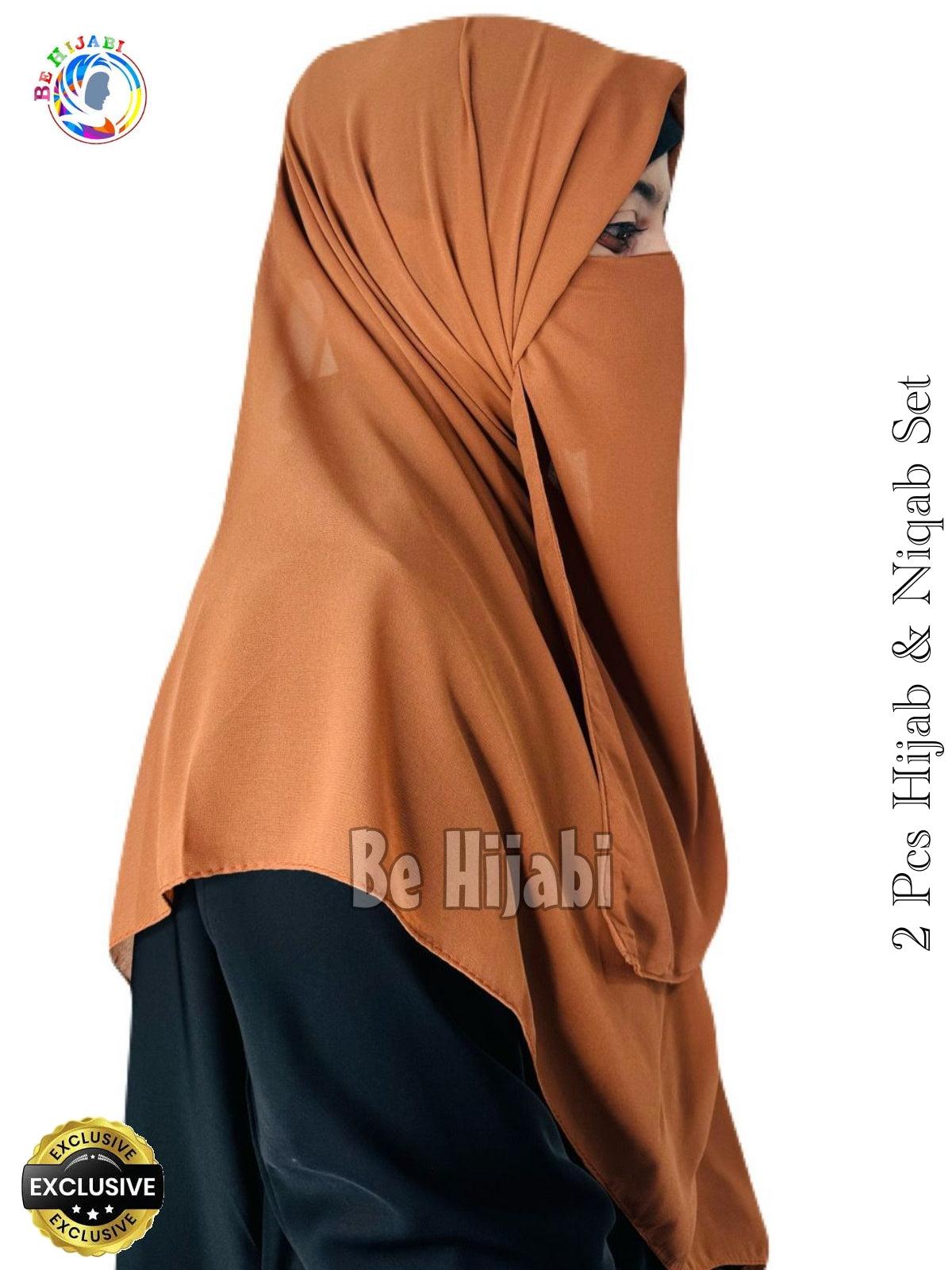 2 Pcs Hijab & Niqab Set Color Cocoa Brown