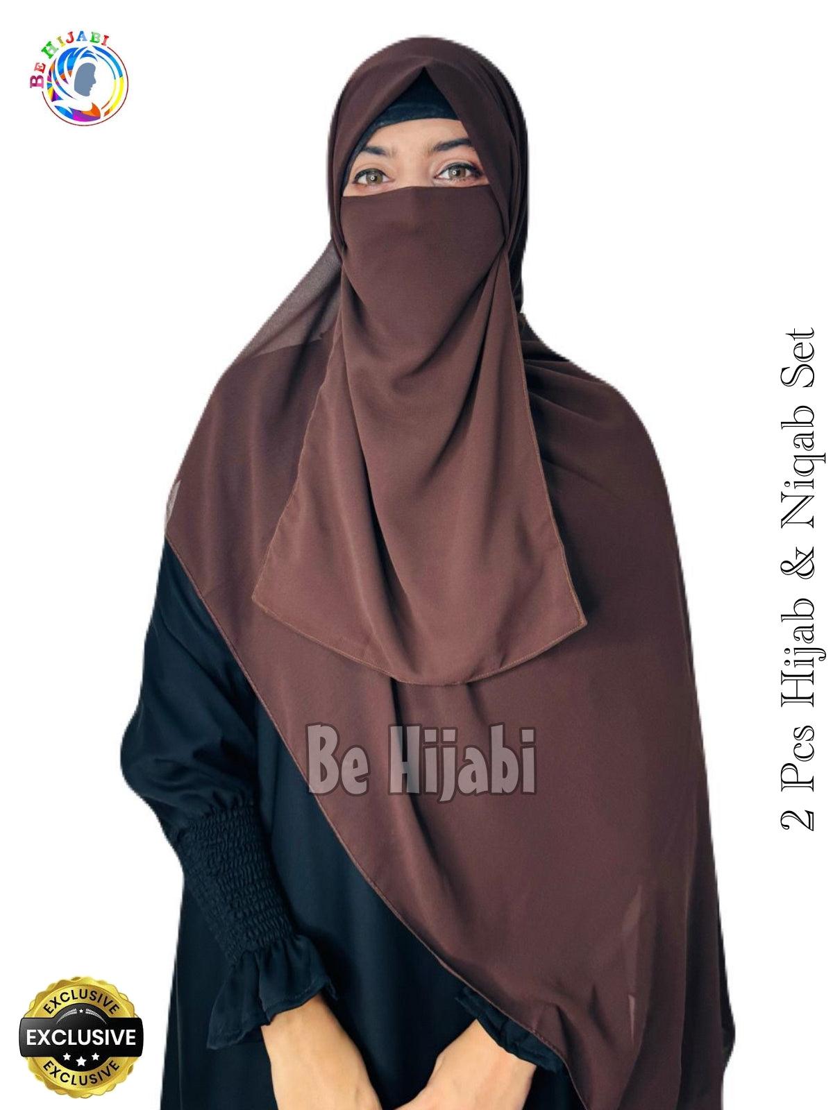 2 Pcs Hijab & Niqab Set Color Brown