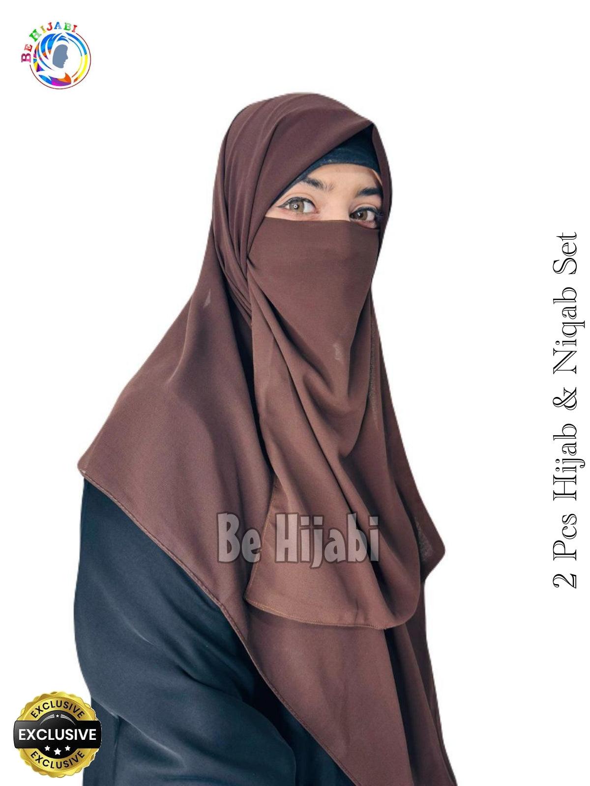 2 Pcs Hijab & Niqab Set Color Brown