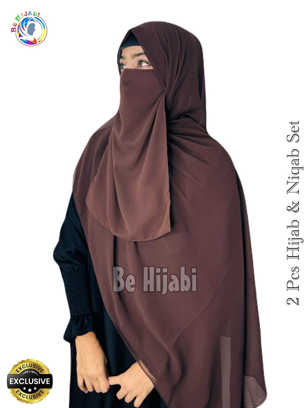 2 Pcs Hijab & Niqab Set Color Brown