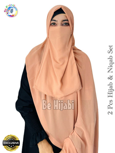 2 Pcs Hijab & Niqab Set Color Peach