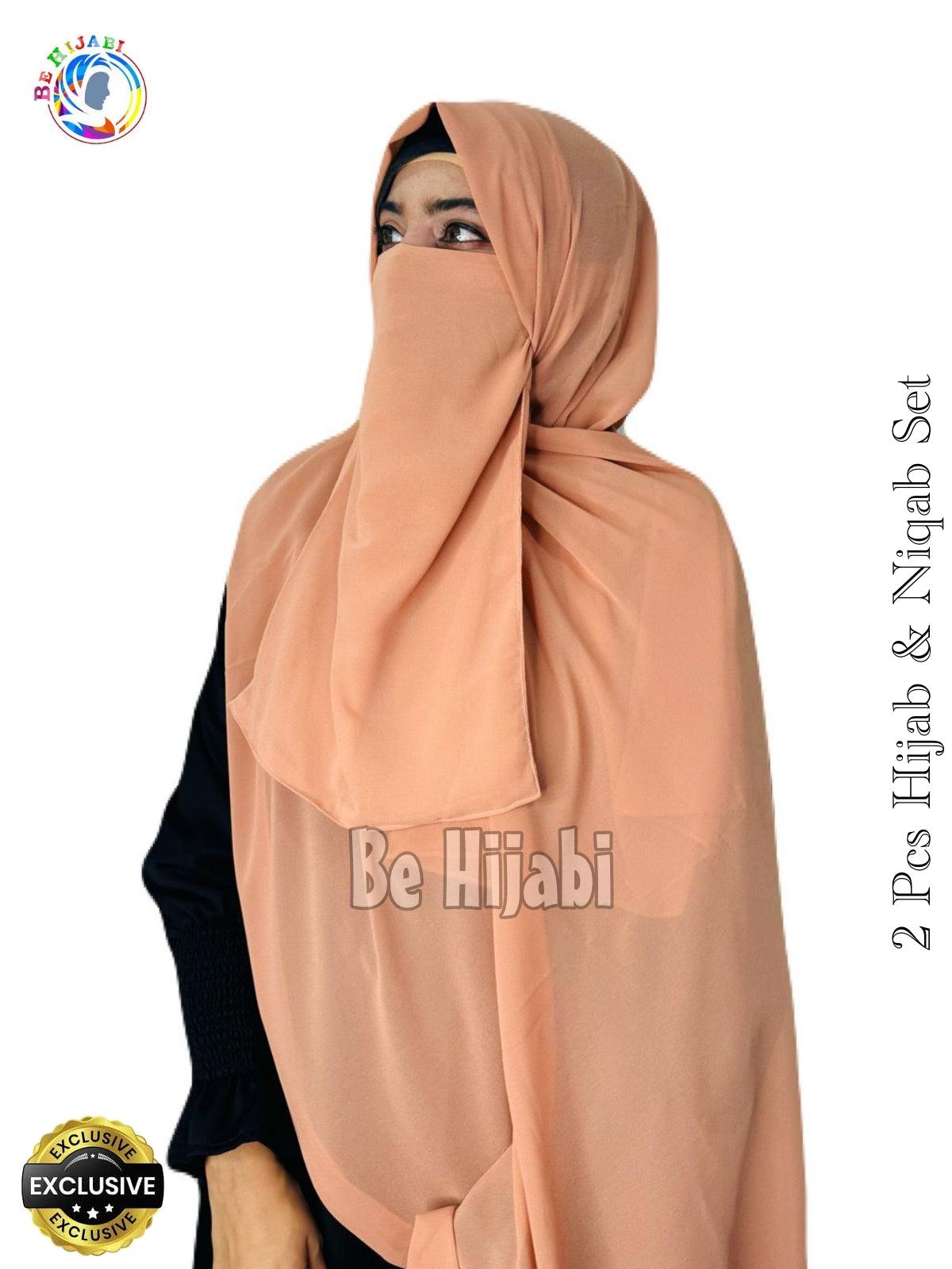 2 Pcs Hijab & Niqab Set Color Peach