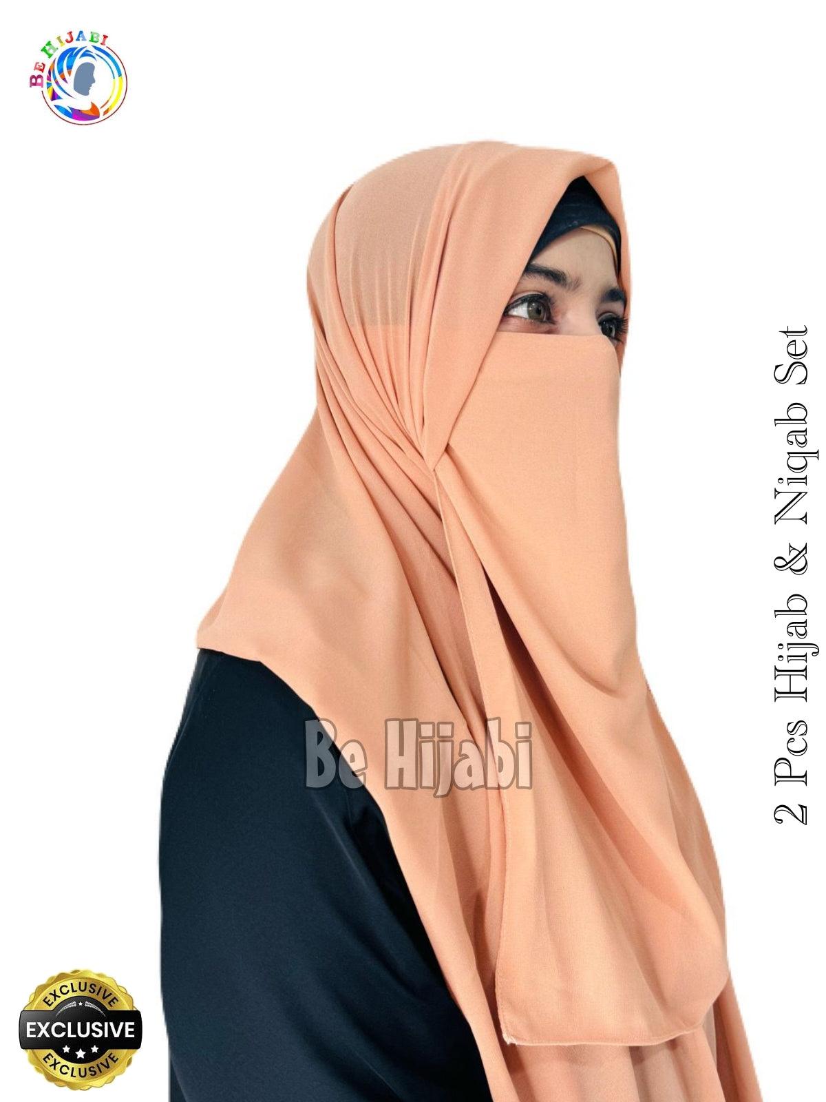 2 Pcs Hijab & Niqab Set Color Peach