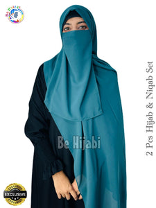 2 Pcs Hijab & Niqab Set Color Bottle Green