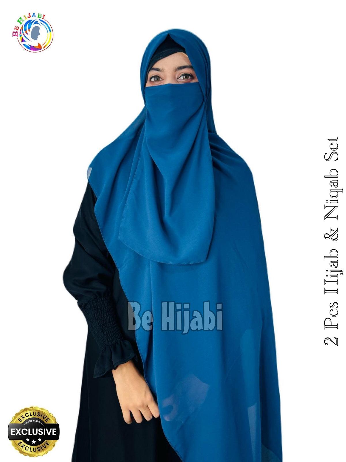 2 Pcs Hijab & Niqab Set Color Teal Blue