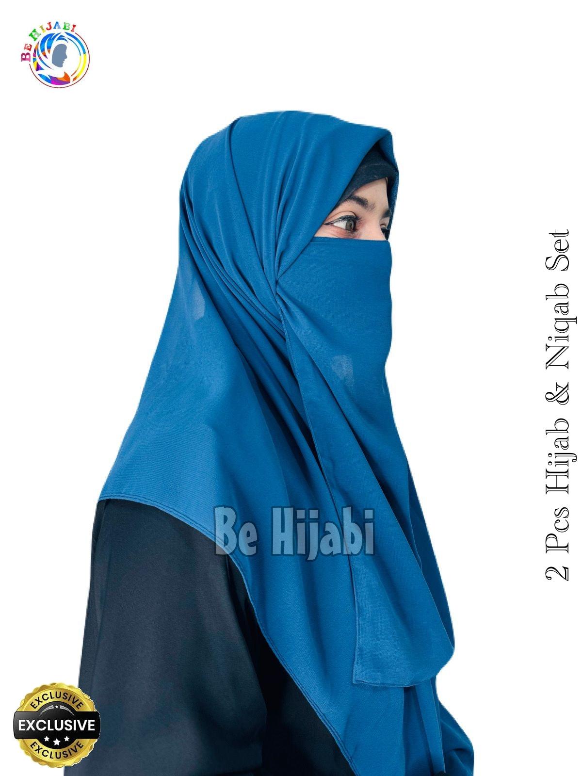 2 Pcs Hijab & Niqab Set Color Teal Blue