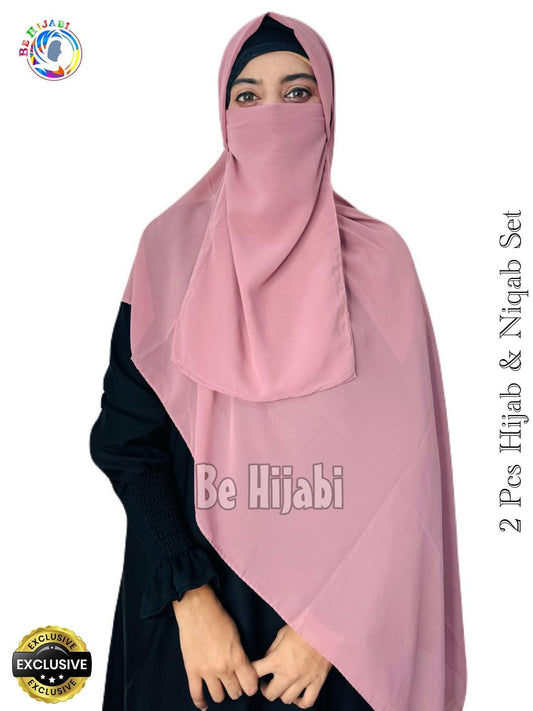 2 Pcs Hijab & Niqab Set Color Coffee Pink