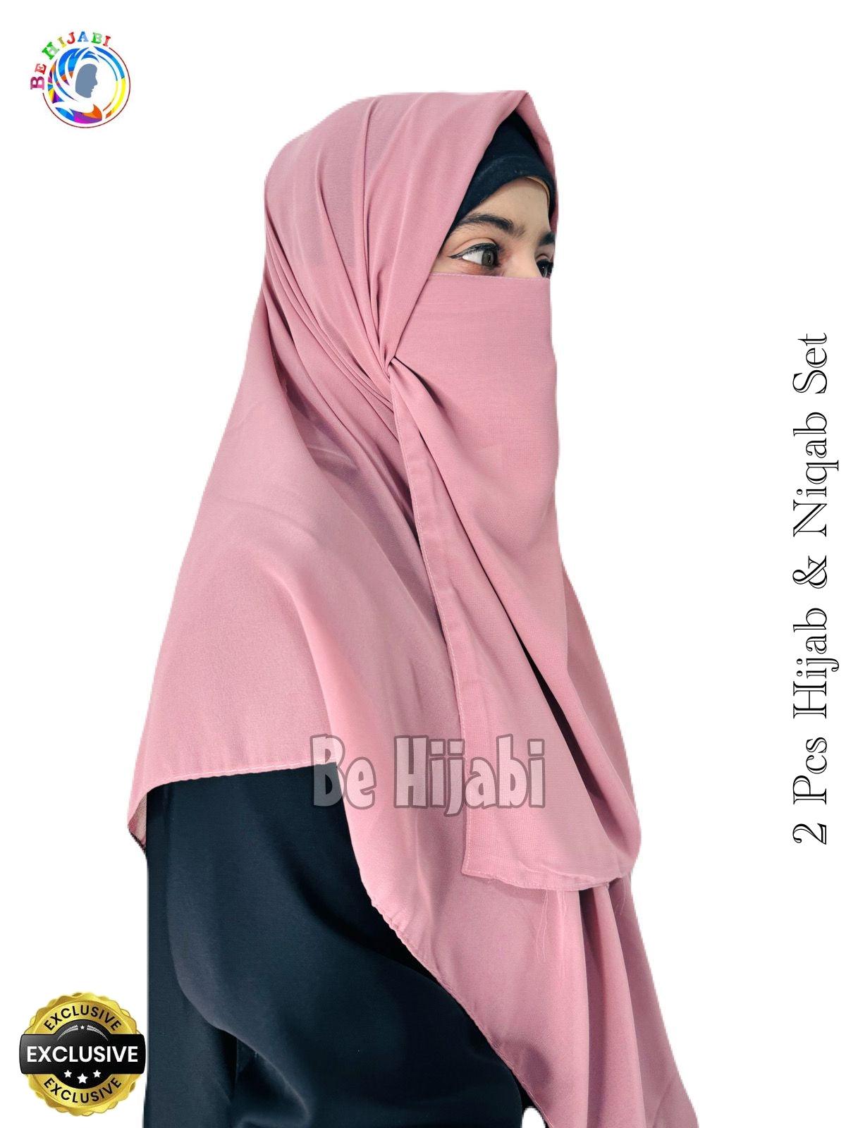 2 Pcs Hijab & Niqab Set Color Coffee Pink