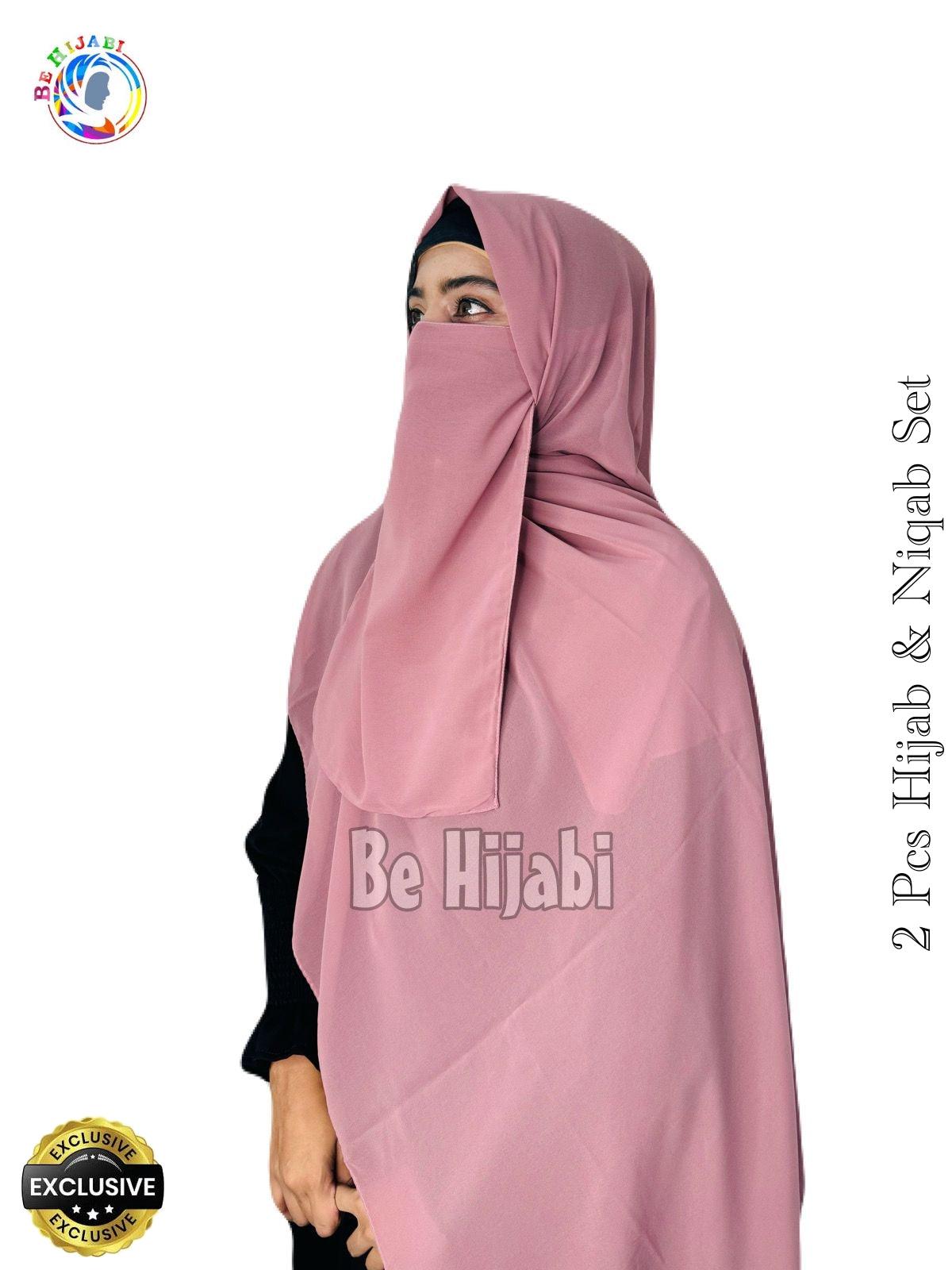 2 Pcs Hijab & Niqab Set Color Coffee Pink