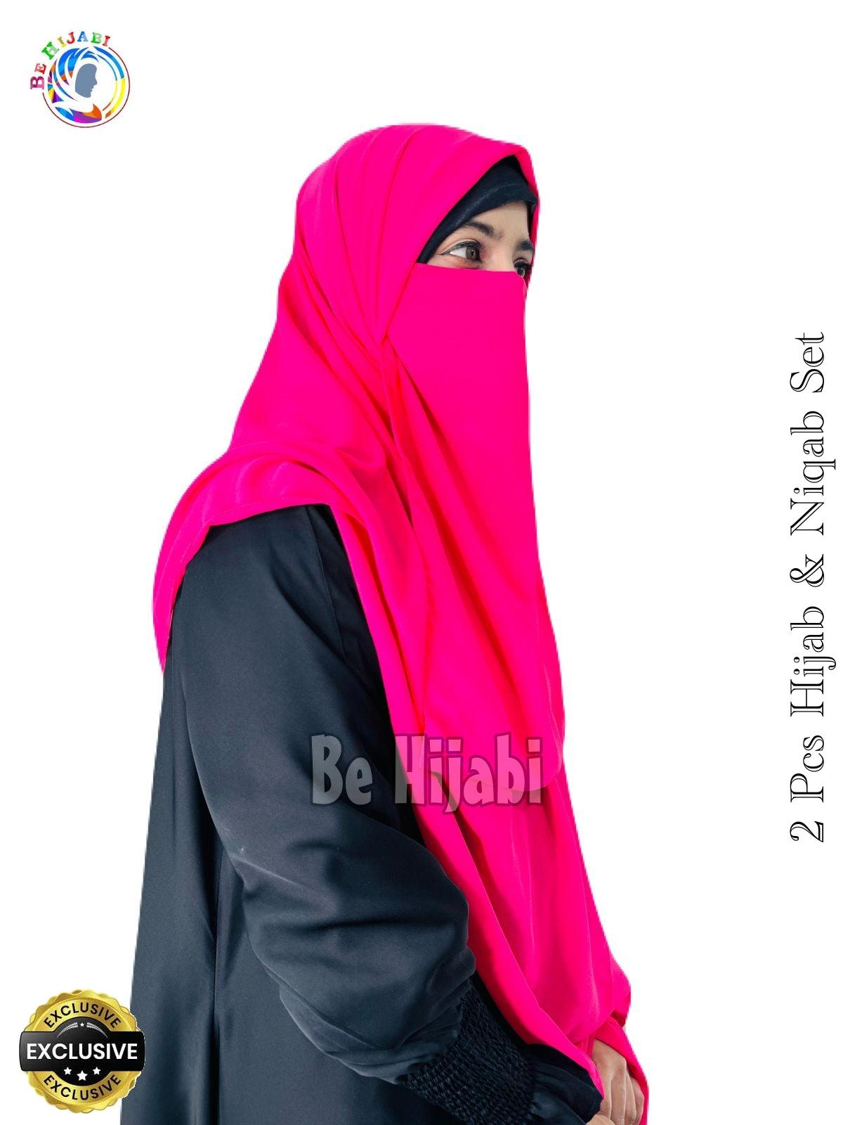 2 Pcs Hijab & Niqab Set Color Shocking Pink