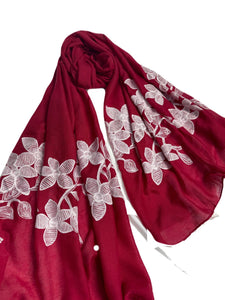 Embroidered Lawn Hijabs Color Maroon