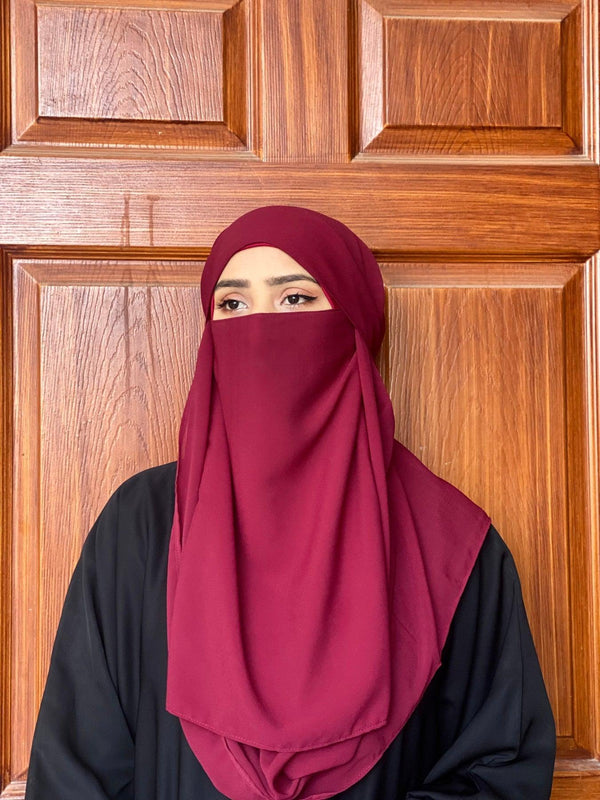 3 Pcs Hijab & Niqab Set Color Maroon