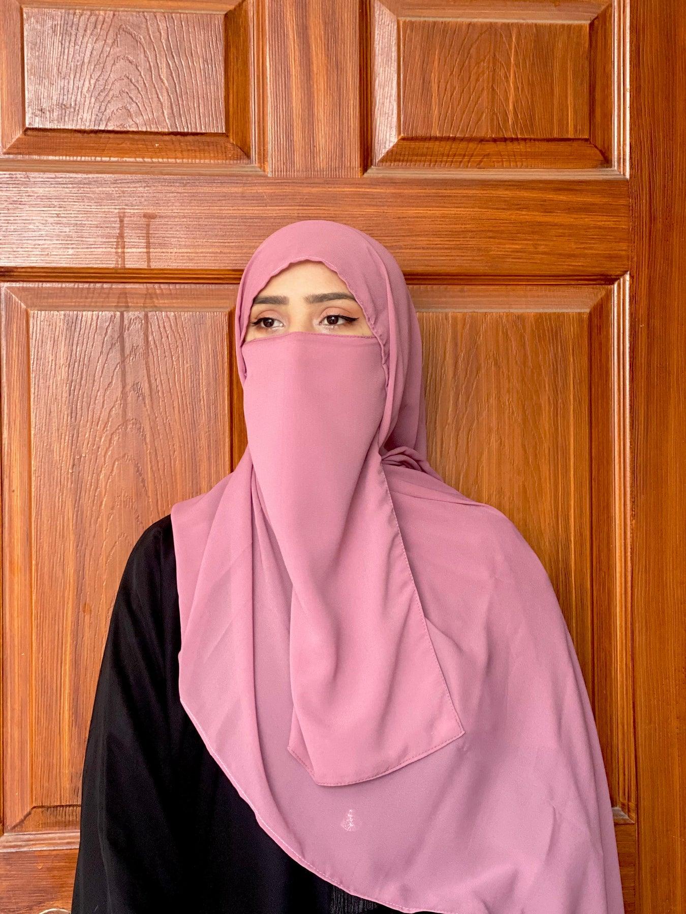 3 Pcs Hijab & Niqab Set Color Pink