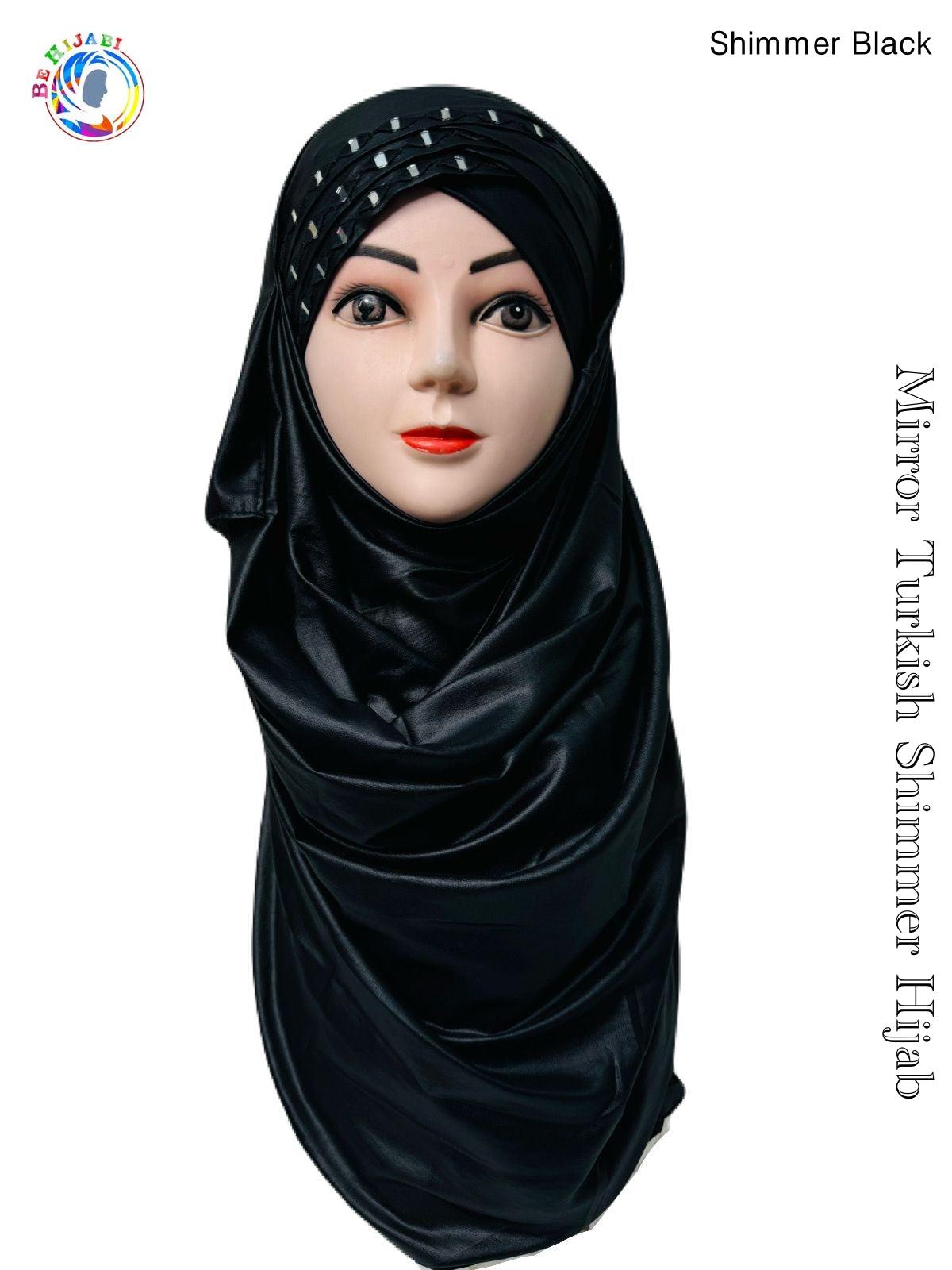 Mirror Turkish Ready To Wear Hijab Shimmer Color Black Shine