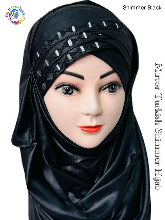 Mirror Turkish Ready To Wear Hijab Shimmer Color Black Shine