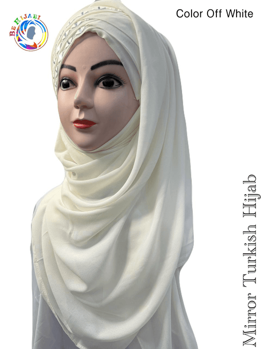 Mirror Turkish Ready To Wear Hijab Color Off White