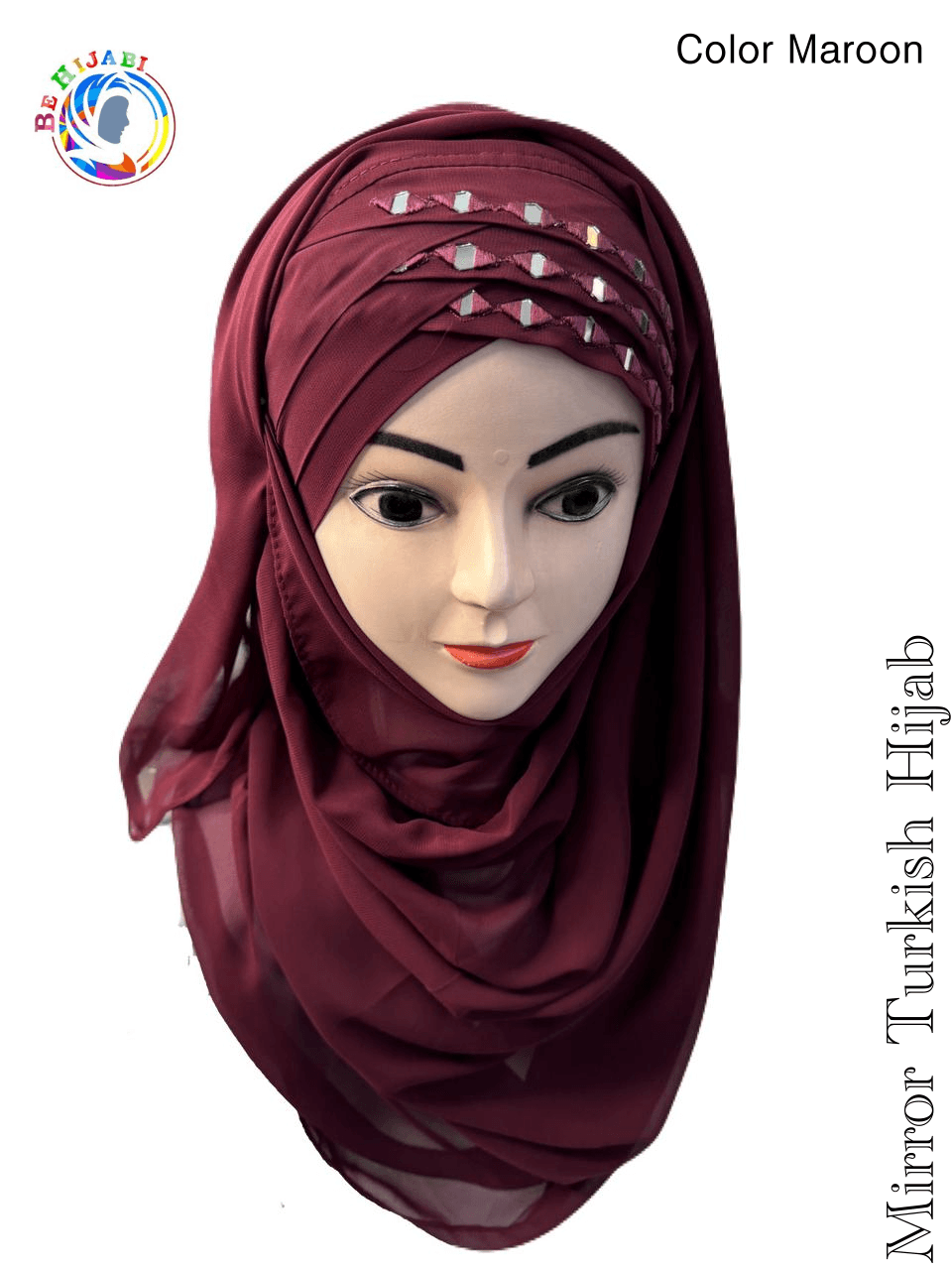 Mirror Turkish Ready To Wear Hijab Color Maroon