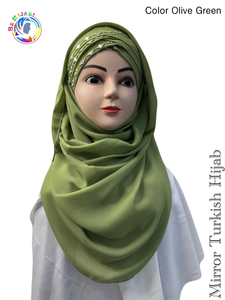 Mirror Turkish Ready To Wear Hijab Color Olive Green