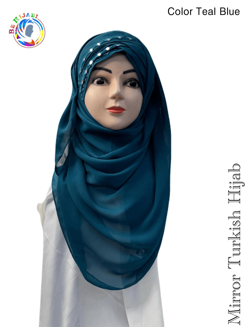 Mirror Turkish Ready To Wear Hijab Color Teal  Blue