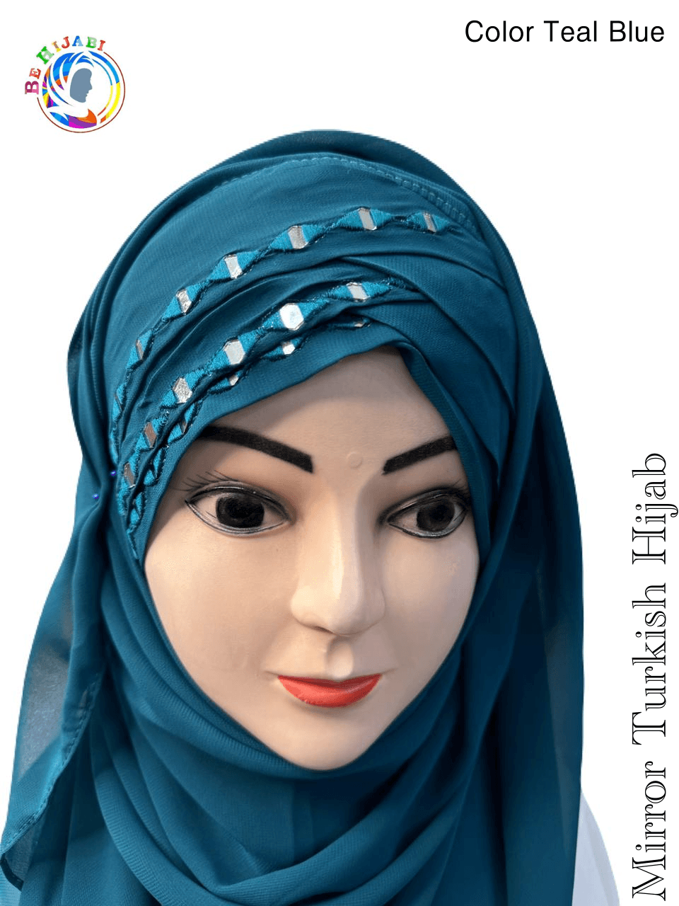 Mirror Turkish Ready To Wear Hijab Color Teal  Blue