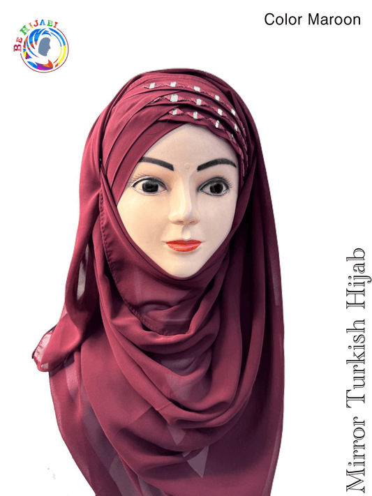 Mirror Turkish Ready To Wear Hijab Color Maroon