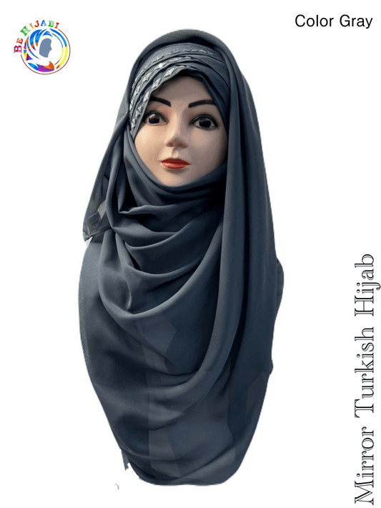 Mirror Turkish Ready To Wear Hijab Color Dark Grey