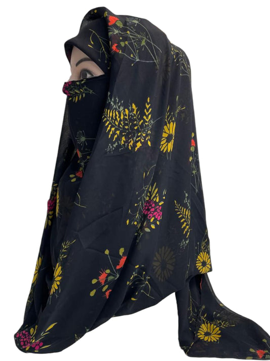 Printed Ninja Nector Hijab With Niqab Design D1