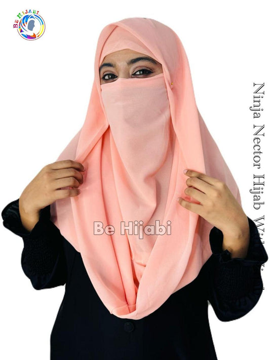 Ninja Nector Hijab With Niqab Color Peach