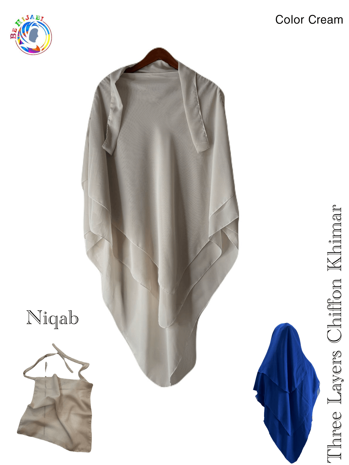 Three Layers Chiffon Khimar Color Cream