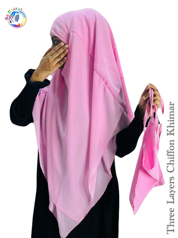 Three Layers Chiffon Khimar Color Baby Pink