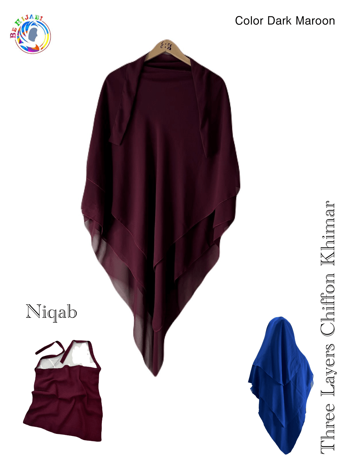 Three Layers Chiffon Khimar Color Dark Maroon