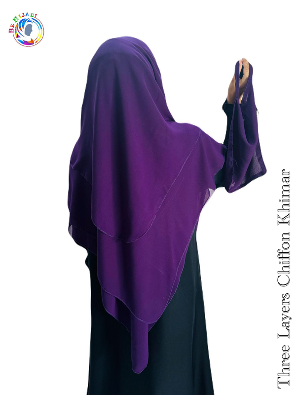 Three Layers Chiffon Khimar Color Dark Purple