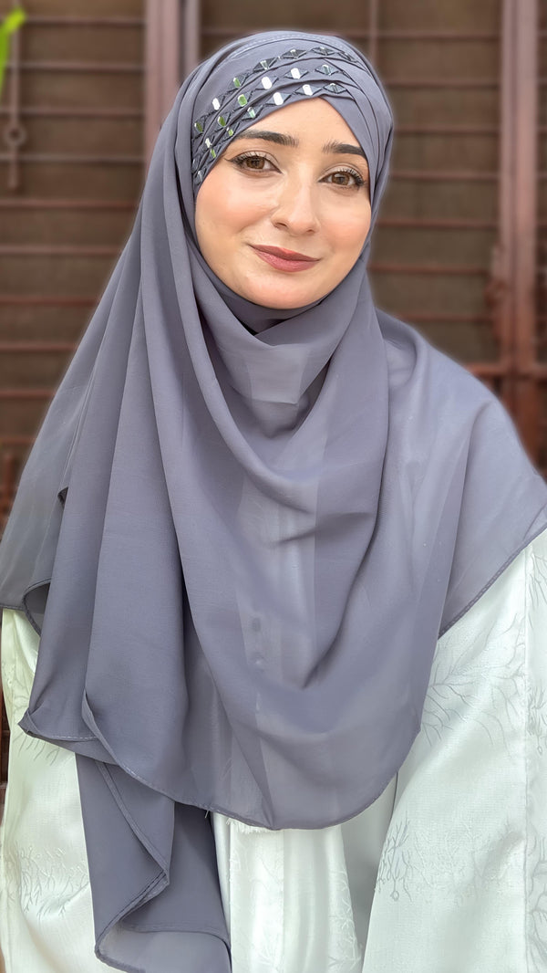Mirror Turkish Ready To Wear Hijab Color Dark Grey