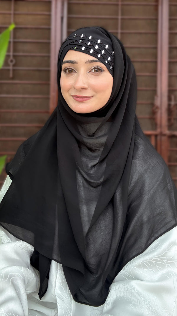 Mirror Turkish Ready To Wear Hijab Color Black