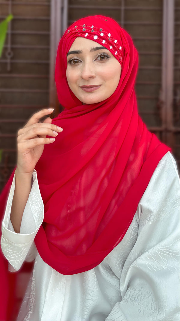 Mirror Turkish Ready To Wear Hijab Color Red