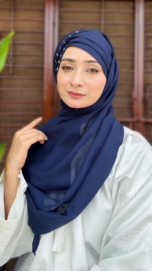 Mirror Turkish Ready To Wear Hijab Color Navy Blue