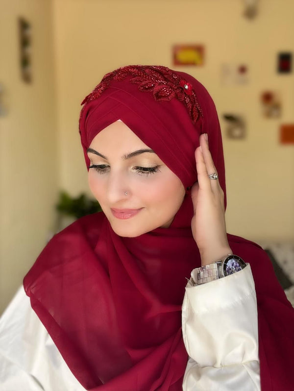 Cutwork Ready to Wear Hijab Color - Maroon
