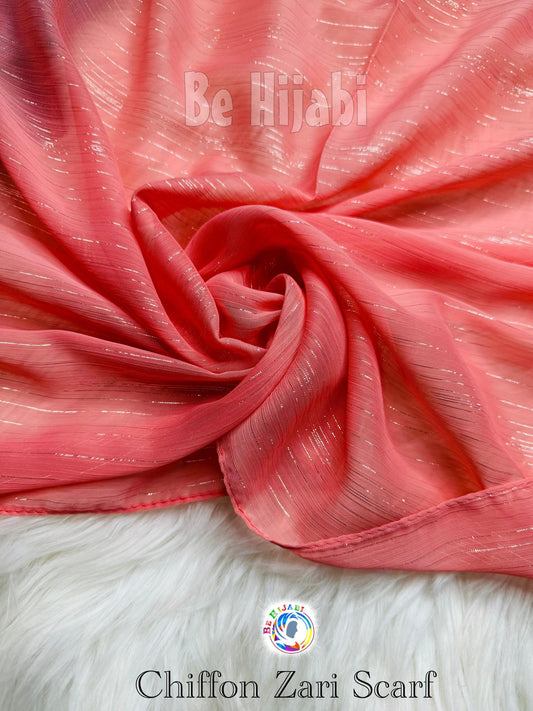 Chiffon Zari Scarf - Peach