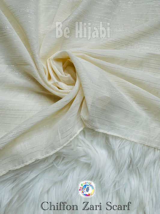 Chiffon Zari Scarf - Cream