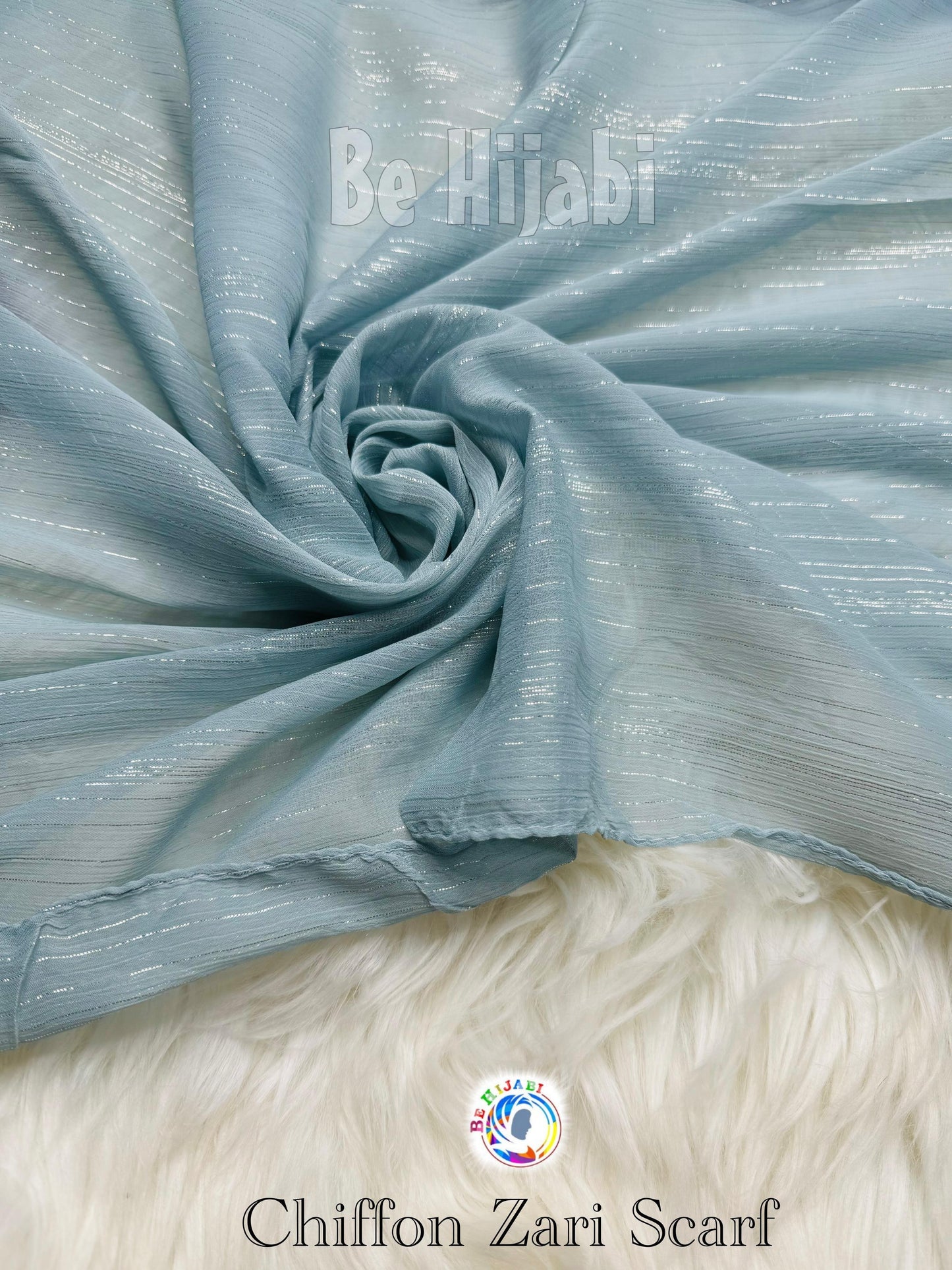 Chiffon Zari Scarf - Sky