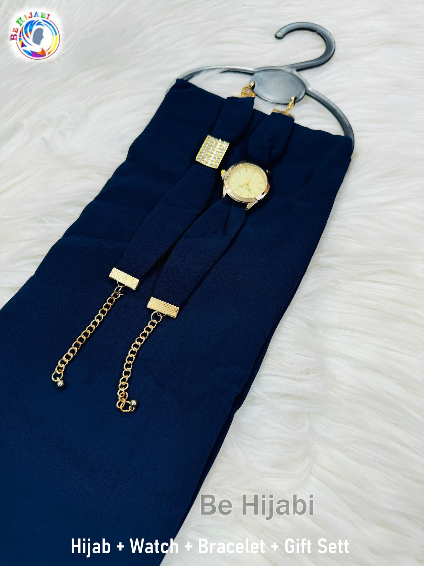 Navy Hijab + Watch + Bracelet + Gift Sett