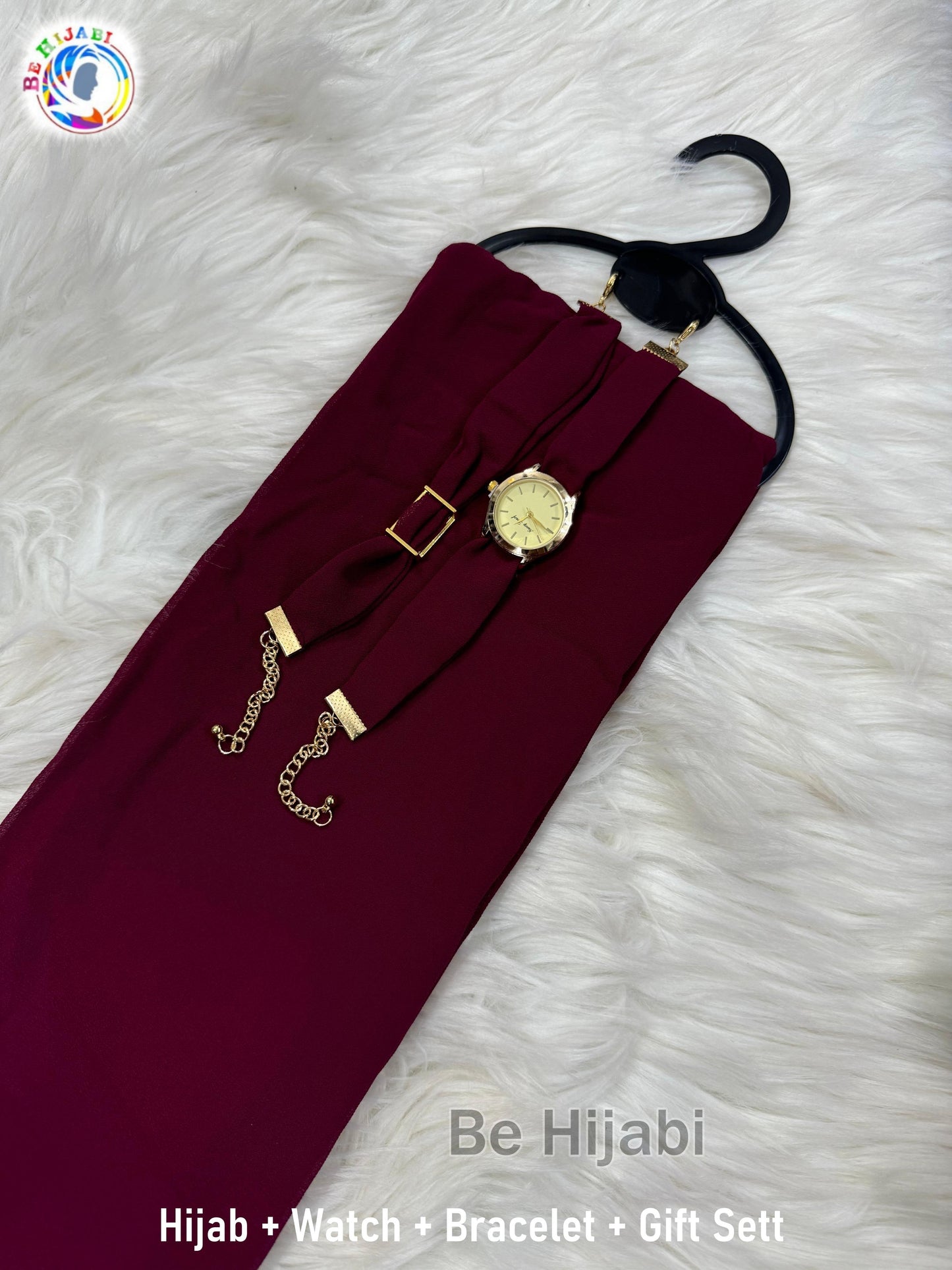 Maroon Hijab + Watch + Bracelet + Gift Sett