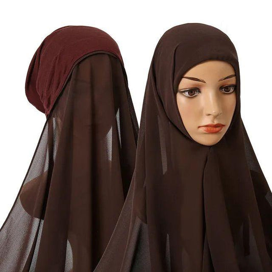 Hijab with Undercap Attached Chiffon Hijab Scarf Instant Hijab Color Brawn