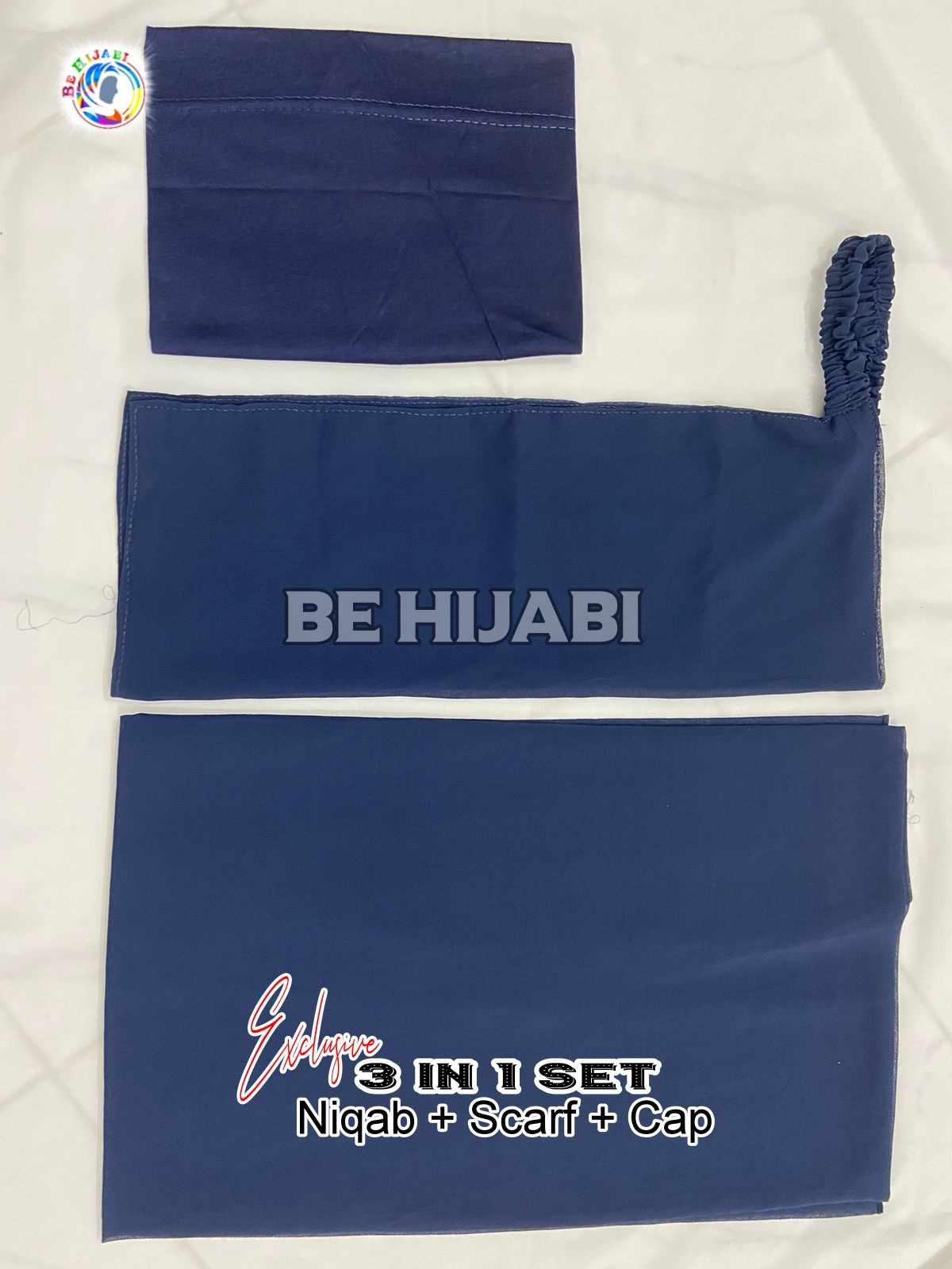 3 Pcs Hijab & Niqab Set Color Navy Blue