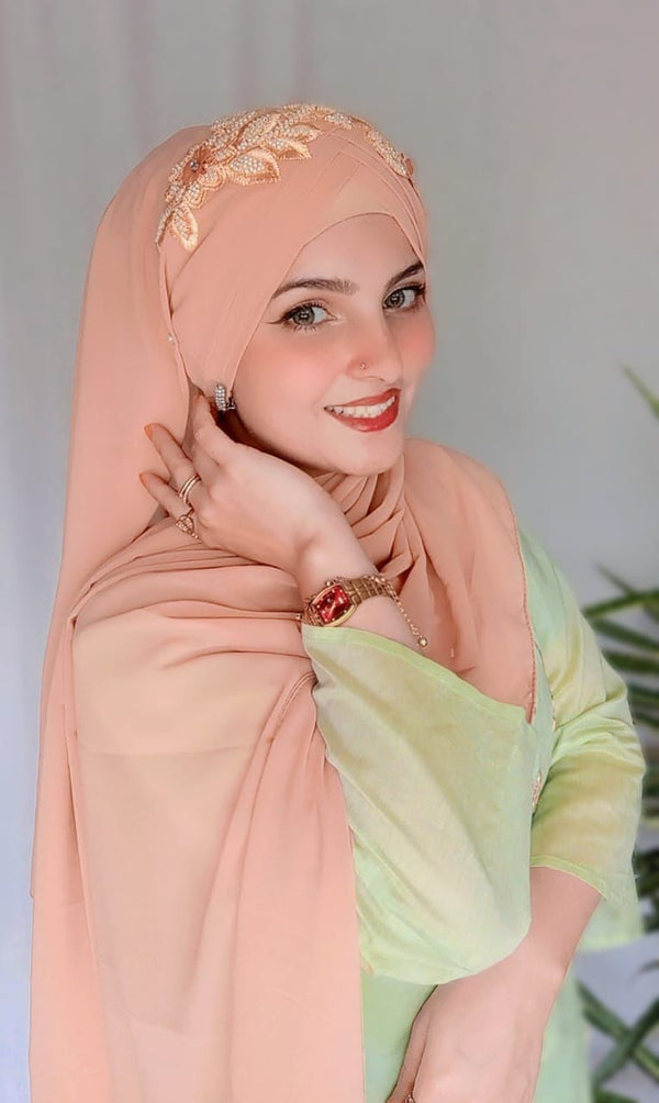 Cutwork Ready to Wear Hijab Color - Peach
