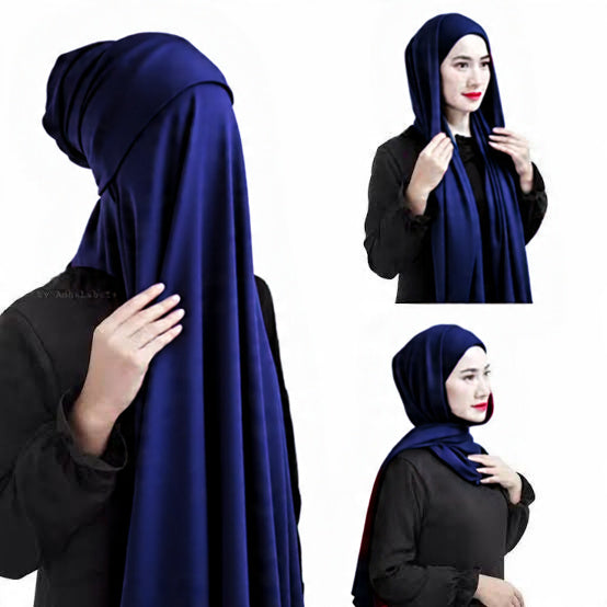 Hijab with Undercap Attached Chiffon Hijab Scarf Instant Hijab Color Navy Blue